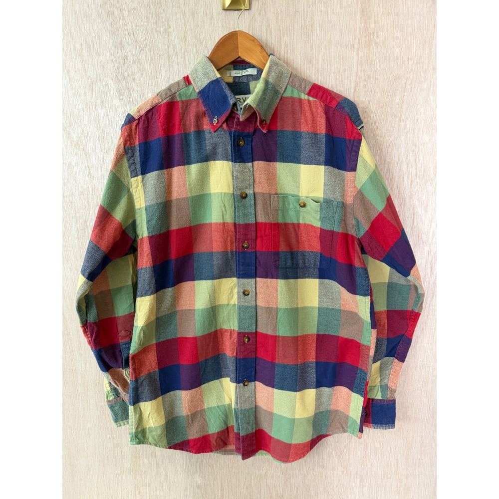Orvis Mens Heavyweight Cotton Flannel Shirt Plaid Multi Color Medium